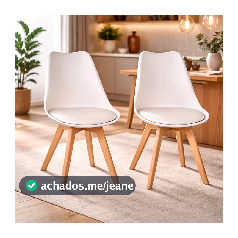 Kit com 2 Cadeiras Leda Branca - Charles Eames Wood com Almofada