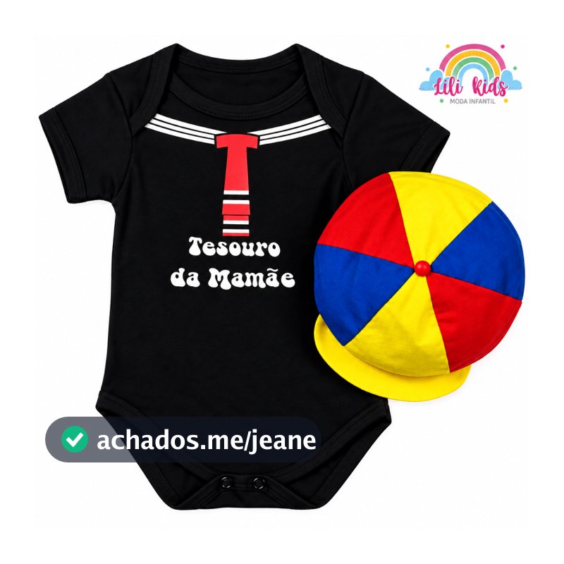 Body Bebê Temático kiko e Chaves Kit Body + Boina Mesversario