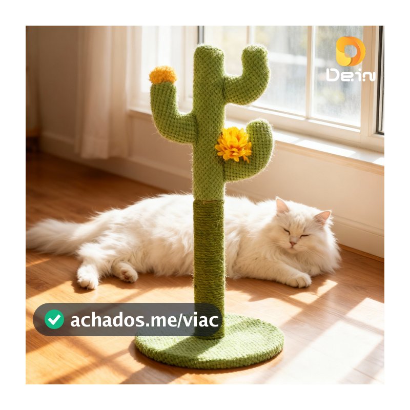 Arranhador para Gato Cacto 60cm Não é Planta Real Poste com Sisal Base Antiderrapante