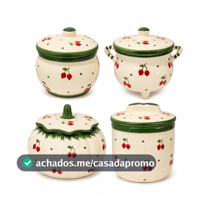 🍒 Potes Decorativos De Cerâmica Esmaltada – Cereja | Decoração