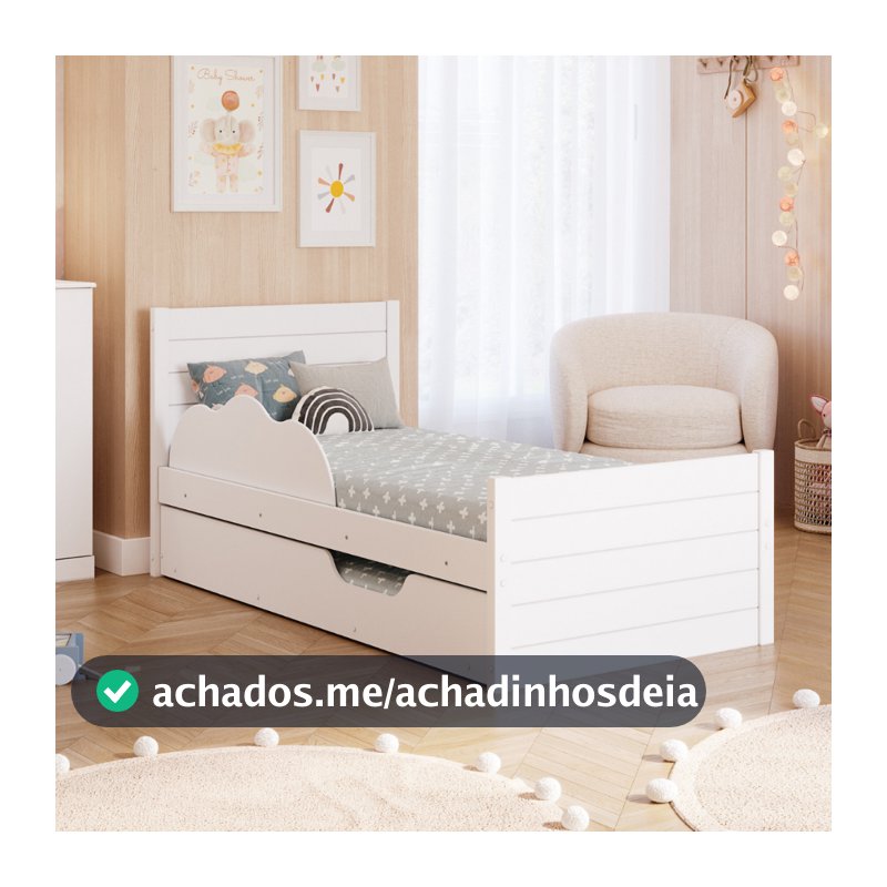 Bicama Infantil com Cama Auxiliar e Proteção Lateral Nuvem 100% MDF