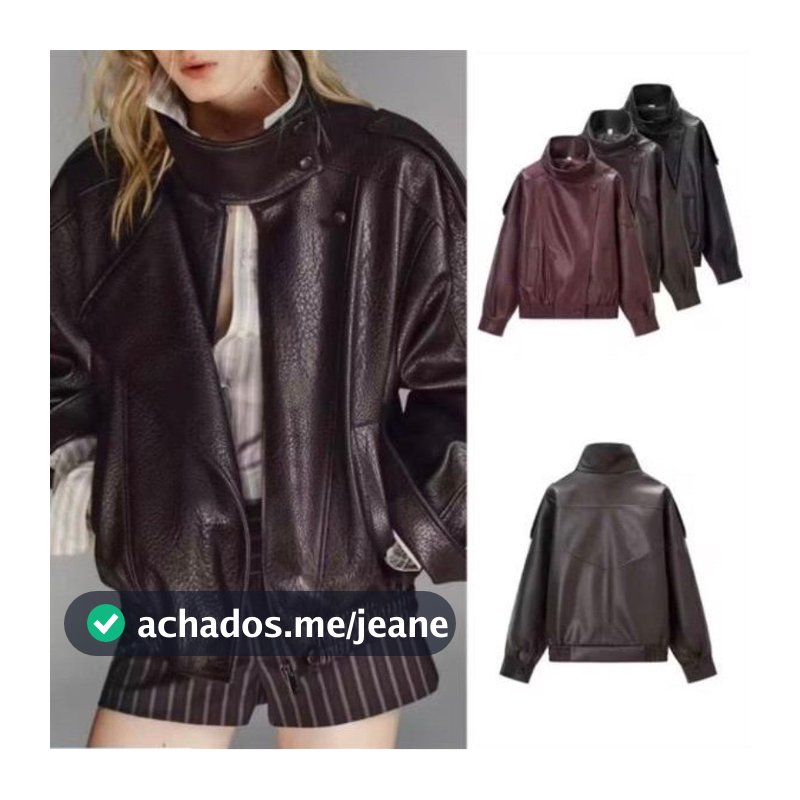 Primavera Outono Feminino Solto Jaqueta De Couro Falso Gola Zíper Imitação Casaco Manga Comprida Do Plutônio
