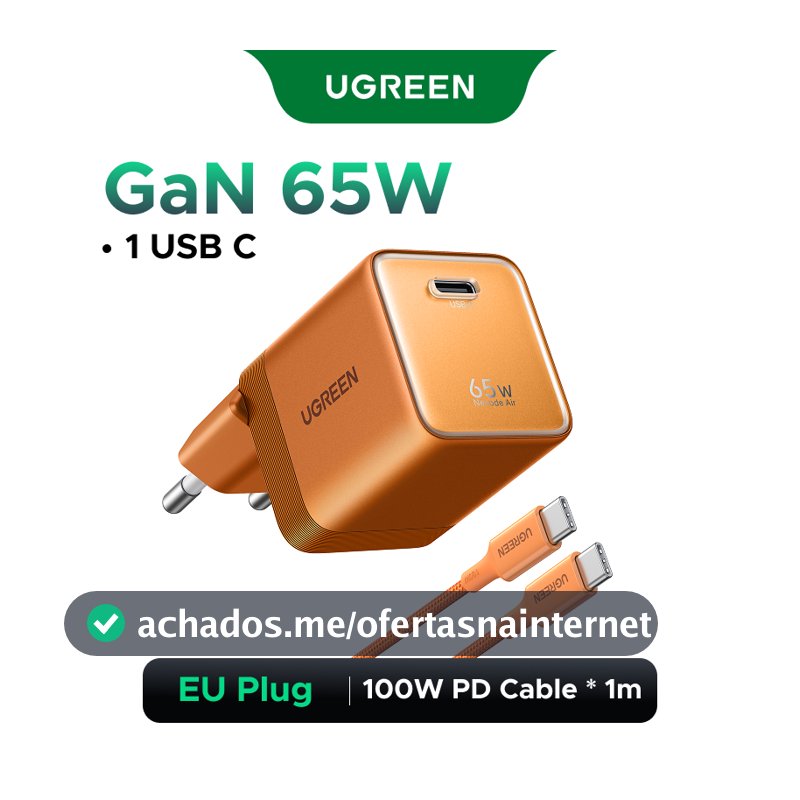 Carregador Rápido UGREEN 65W GaN Plugue Dobrável USB-C De Porta Única , De Parede Compacto Para iPhone 17/16 Pro Max , S