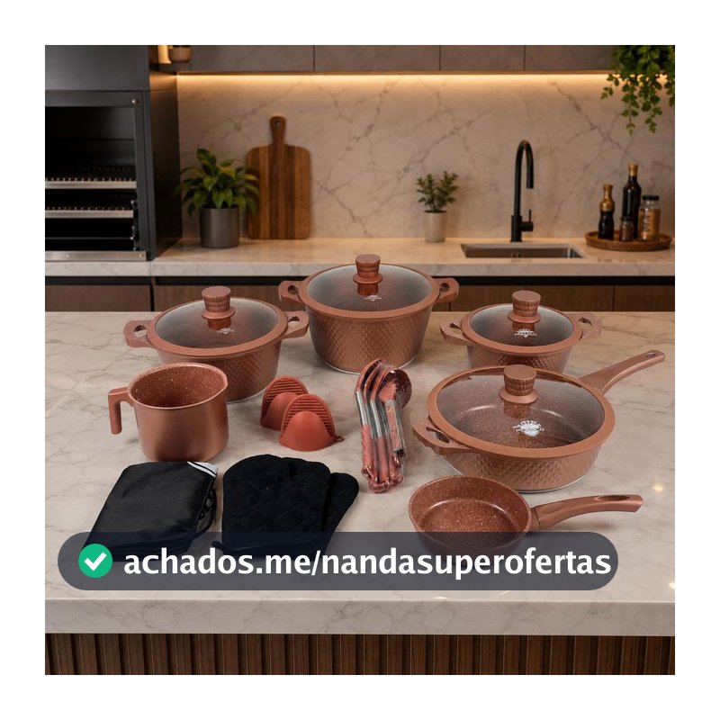 Jogo De Panela Monaco Diamante Cerâmica Premium 20 Peças Antiaderente Frigideira Caçarola Tampa Vidro Indução Cozinha