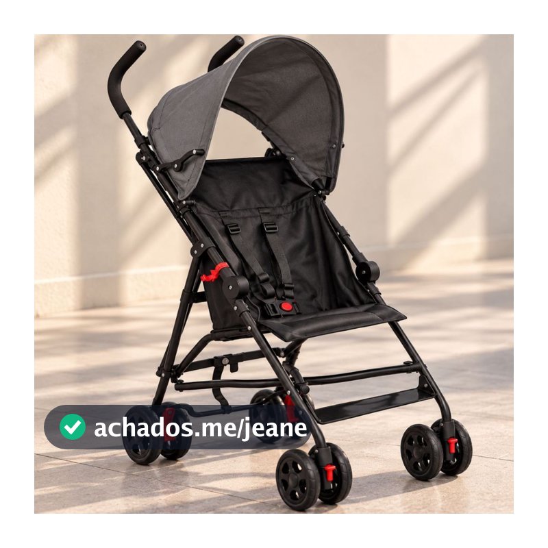 Carrinho De Bebê Passeio Guarda Chuva Preto Dobrável Leve Compacto Seguro
