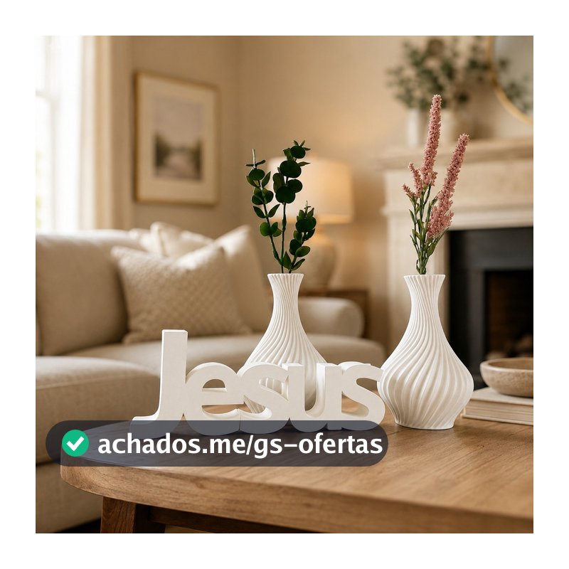 Kit Decorativo Vaso Palavra Jesus para Sala Mesa Enfeite para sua casa