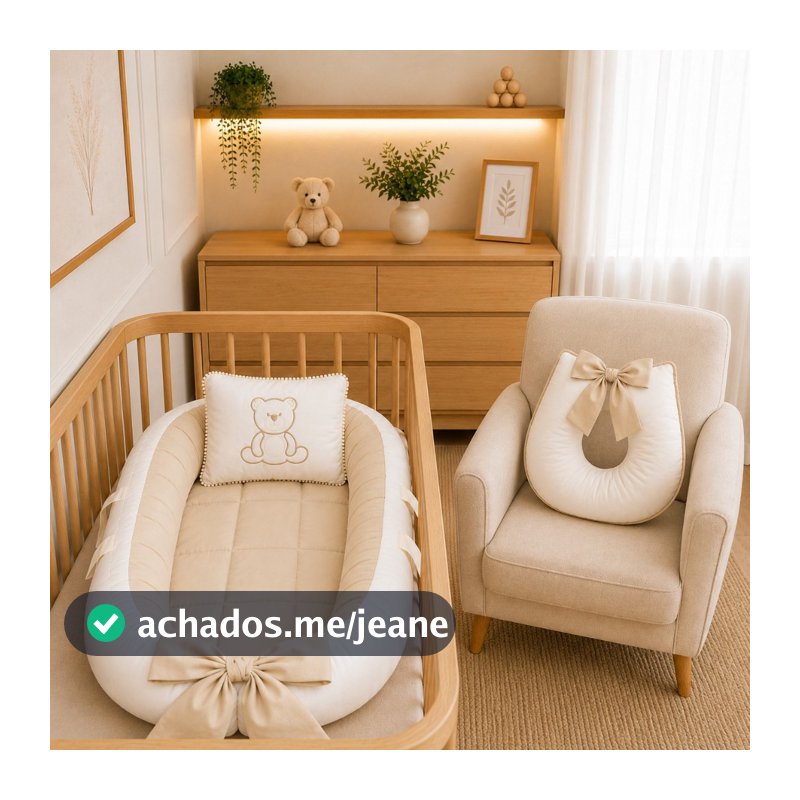 Kit Redutor de Berço e Almofada de Amamentar Bordado Urso Regulável Lavável Quarto de Bebê
