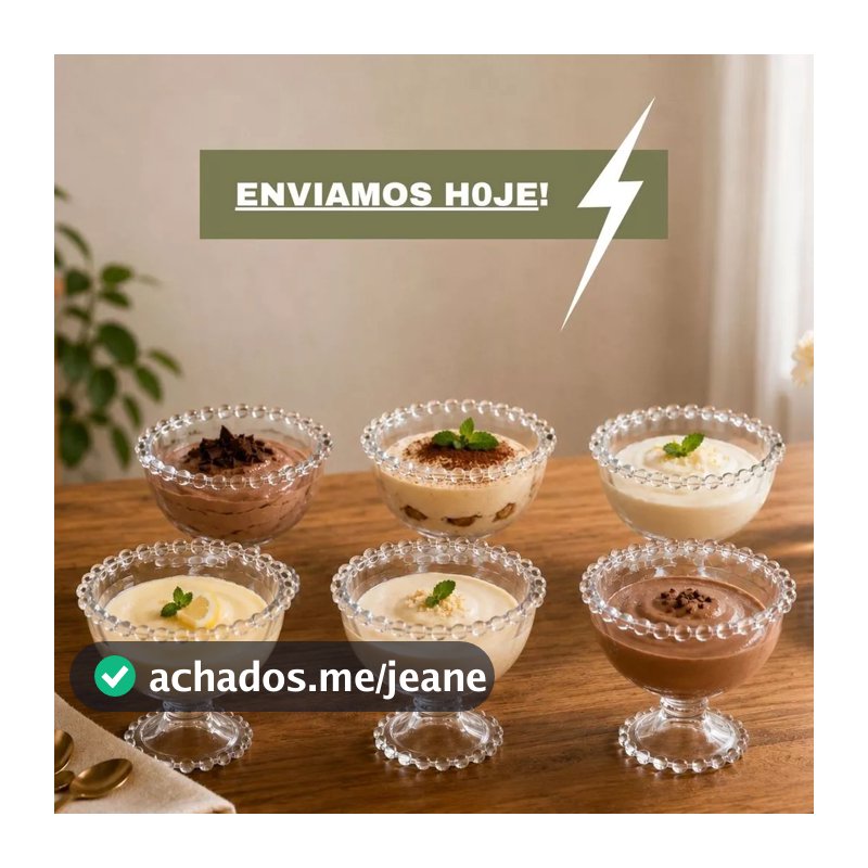 Jogo 6 Taças  De Sobremesa Pearl Cristal Potes Para Doce Sorvete Pérolas Mesa Posta