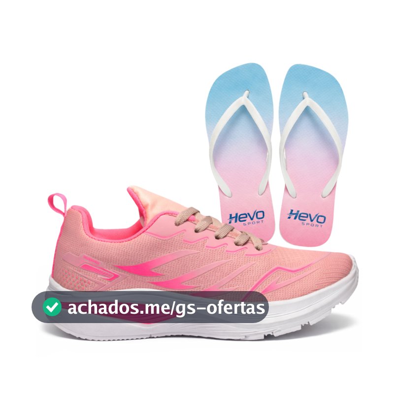Kit Tênis e Chinelo Hevo Feminino Esportivo Treino Caminhada Corrida Academia Lazer Dia a Dia
