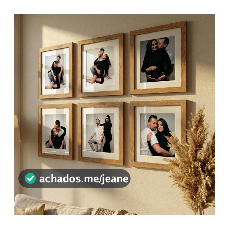 kit 6 quadros decorativo moldura fotográfica 23x23 cm com paspatur moldura amadeirado