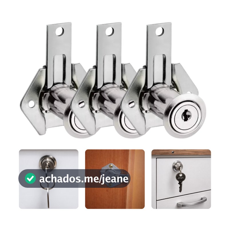 Kit Com 3 Fechadura Moveleiro Gaveta 2 Chaves Cilindro 31mm Lingueta Longa 24mm 302LG Stam