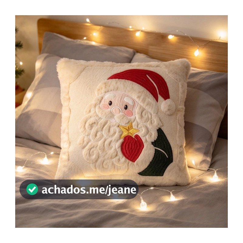 Capa de Almofada Natal Bordado 45x45 Papai Noel Rena Boneco de Neve Árvore Pelúcia Sofá