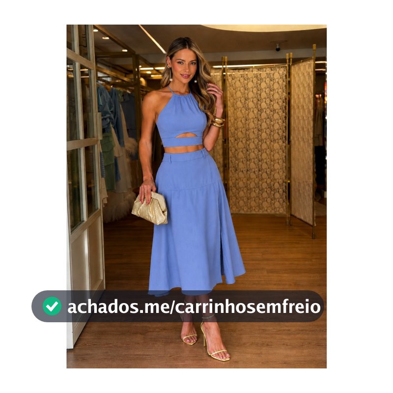 Conjunto Feminino Cropped Frente Única e Saia Midi Com Fenda e Zíper Lateral
