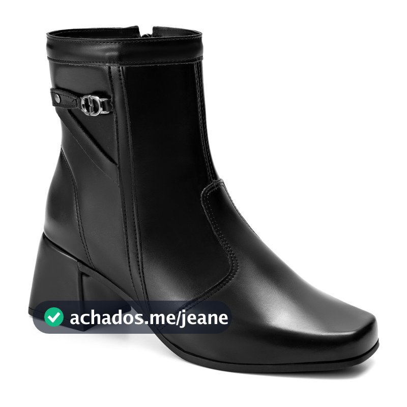 Bota Feminina Lumiss Salto Bloco Baixo Cano Curto Detalhe Metal