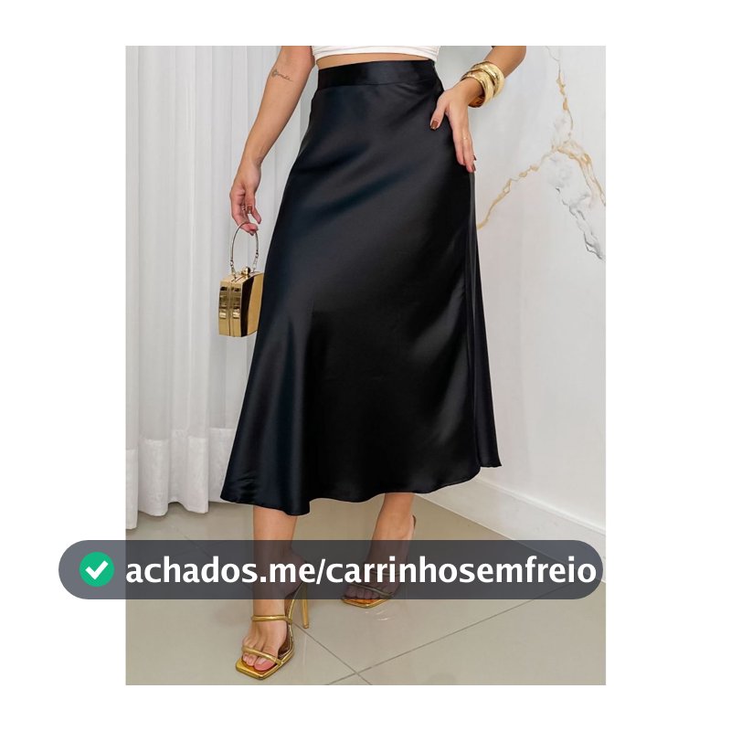 EMILI Saia Midi De Cetim Feminina Casual De Cintura Alta -9381
