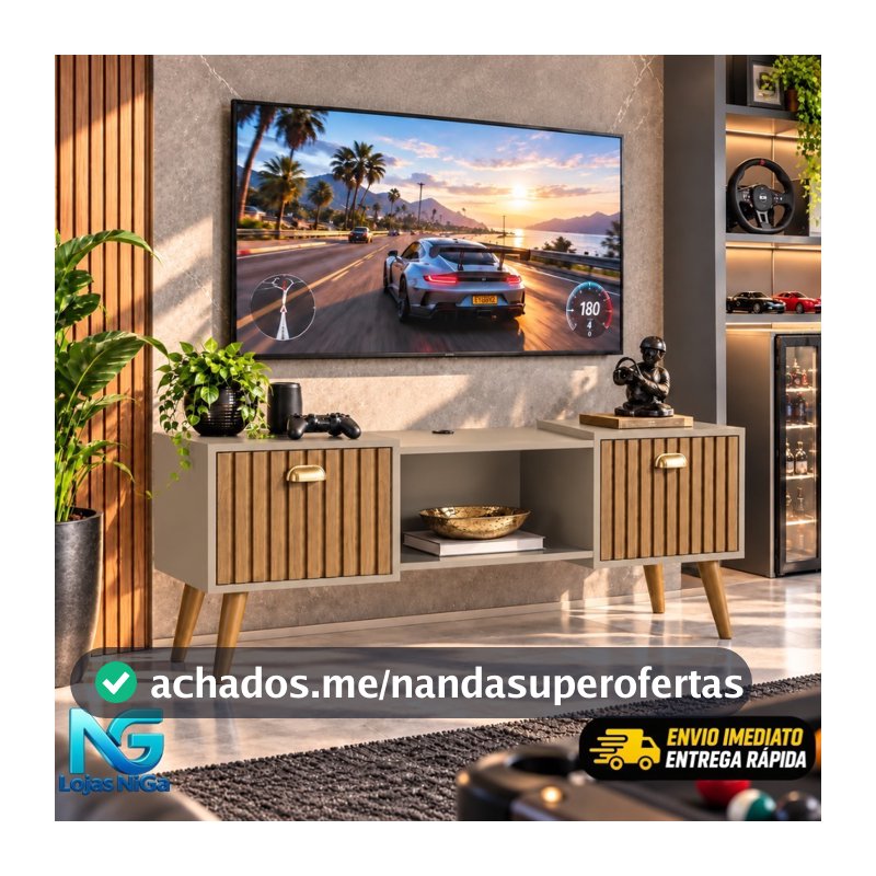 Rack Bancada com pés e Suspenso para TV Ate 75Pol Niky Orfeu Miami Leao Opcao 1.20 x 1.80 x0.90 com 2 Portas Moderno