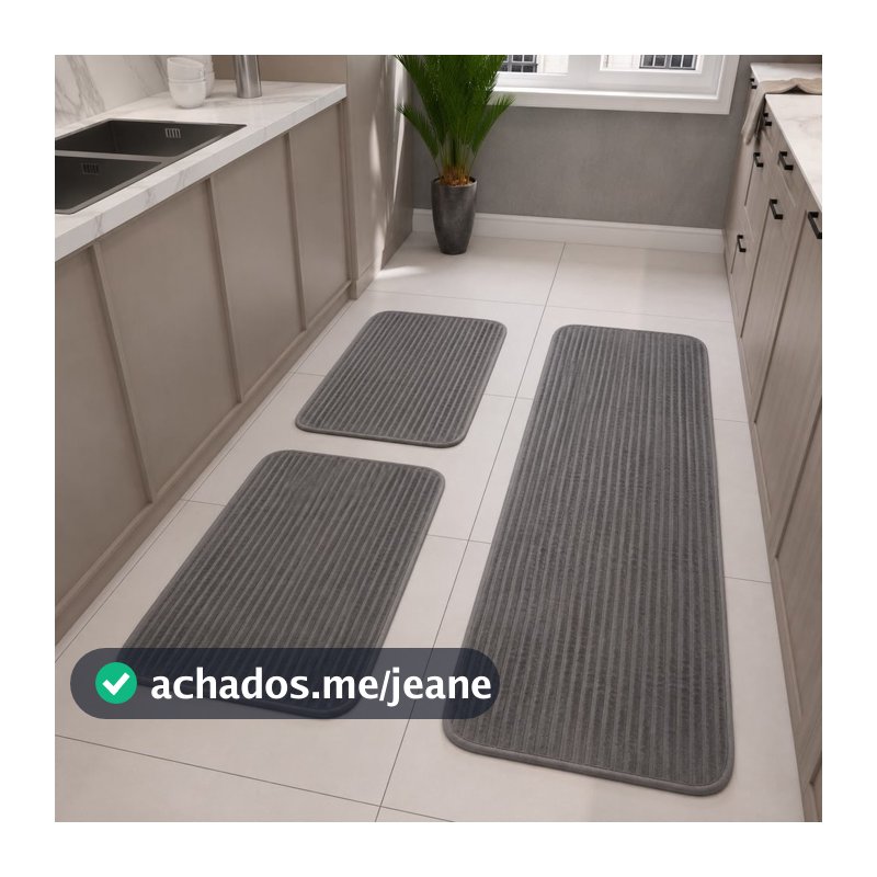 Kit Passadeira e Tapete para Cozinha 3 Peças Ondulado Macio