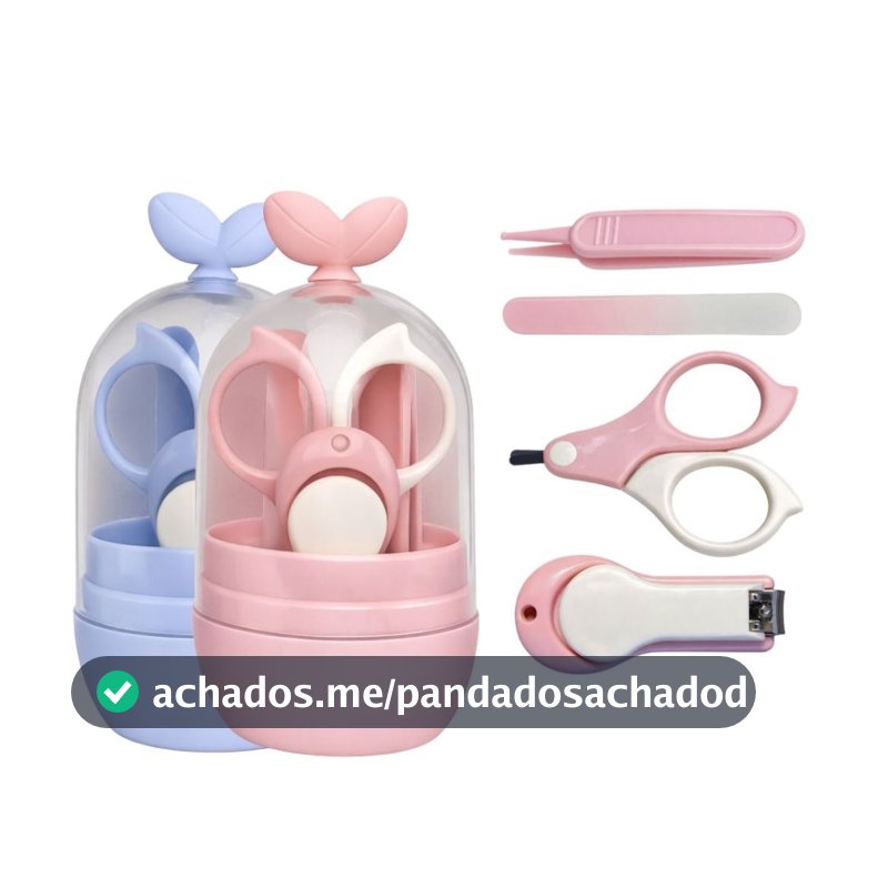 Kit Higiene Bebê 4 Peças Completo Recém Nascido com Tesoura Ponta Redonda Cortador Menino Menina