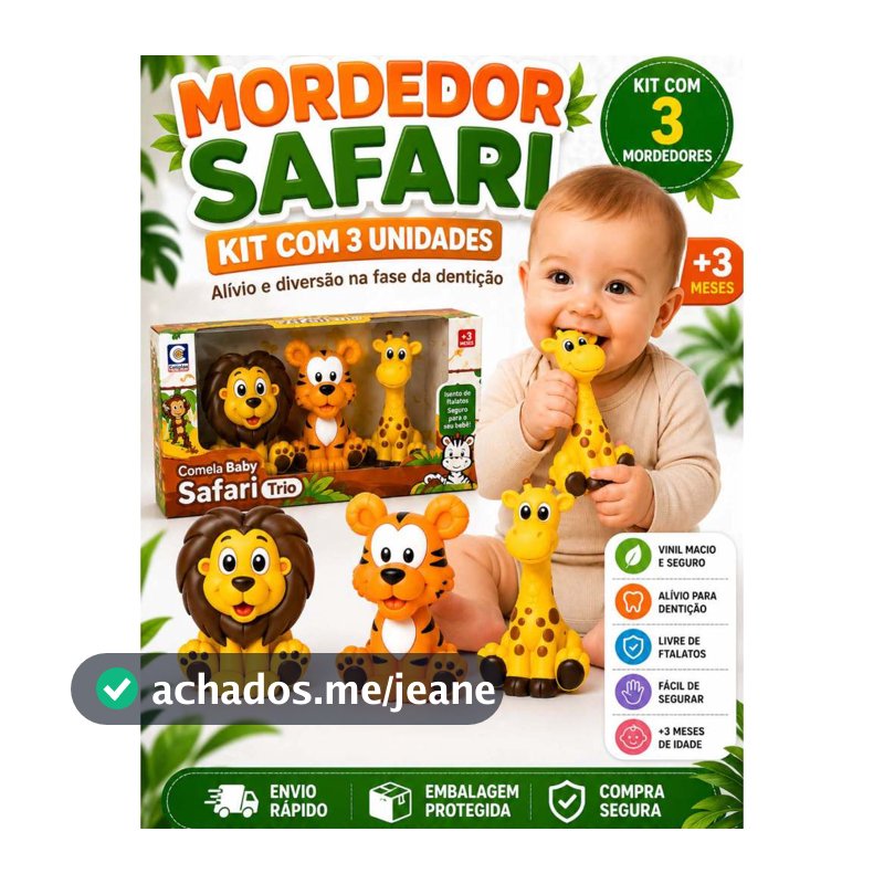 Brinquedo Mordedor Infantil Bebê Safari Vinil Macio