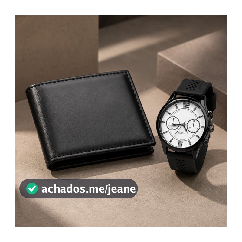 kIt porta cartão carteira masculina slim+ relogio ponteiro