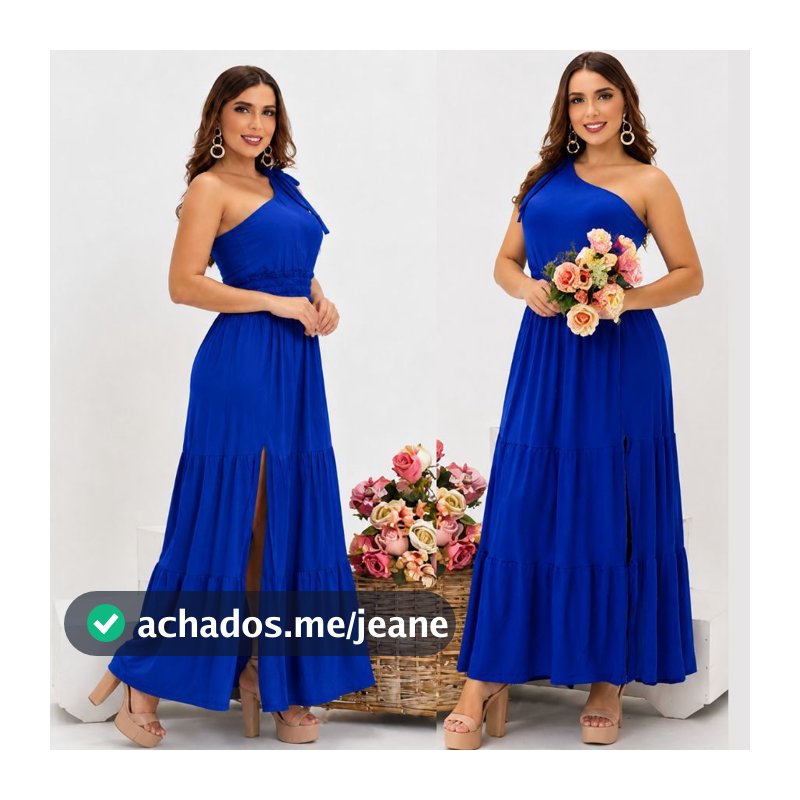 Vestido Adulto Ombro Só  Detalhe Lastex Babado  Longo Festa Madrinha Casamento Formatura Batizado