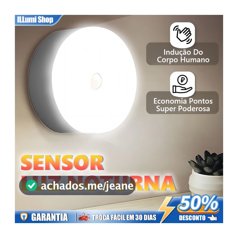 Luminária de Noite LED com Sensor de  Presença Movimento,Sem Fio Recarregável USB para Noite Armário