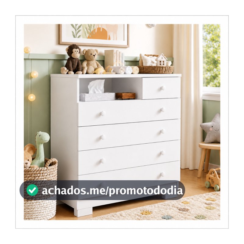 Cômoda Para Quarto Infantil 5 Gavetas Multiuso Com Nicho Organizador Roupas Criança Moderna Amora