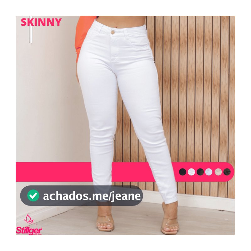 Calça Branca Feminina Com Lycra Skinny Cintura alta Levanta bumbum Stillger Jeans
