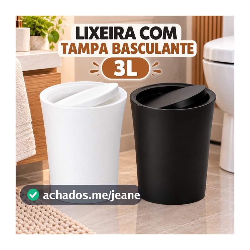 Lixeira 3L Com Tampa Basculante Para Banheiro E Escritório