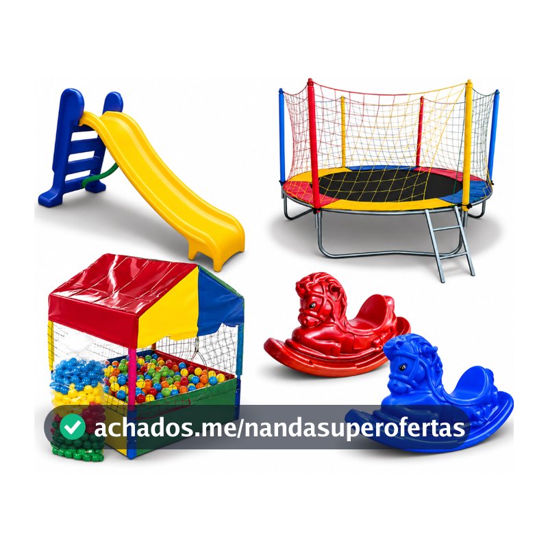 Kit Cama Elástica 2,30m + Piscina Quadrada 1,00m + 500 Bolinhas + Escorregador Médio + 2 Gangorras P