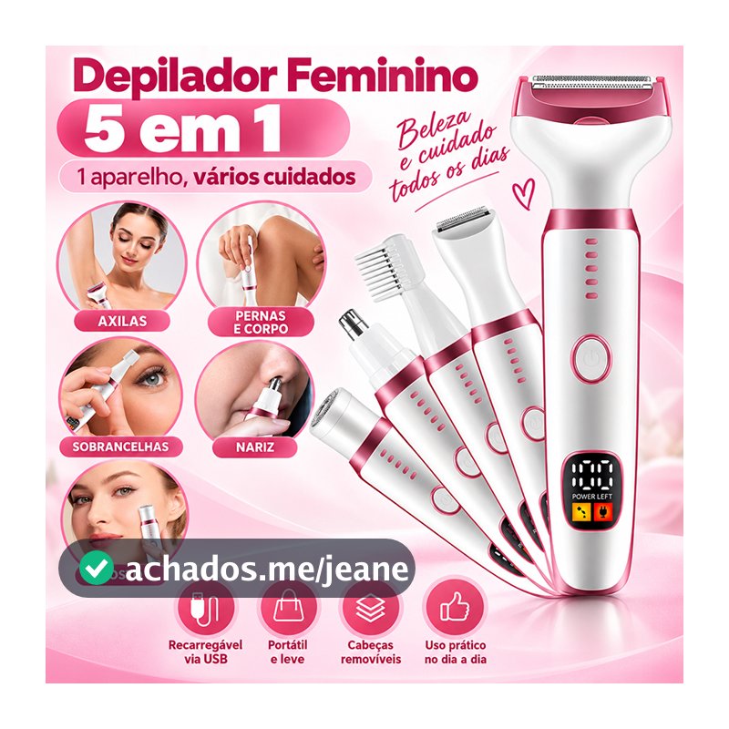 5 em 1 Depilador Elétrico Feminino Barbeador Aparador de Pelos Corporais Nariz pelos íntimos Rosto