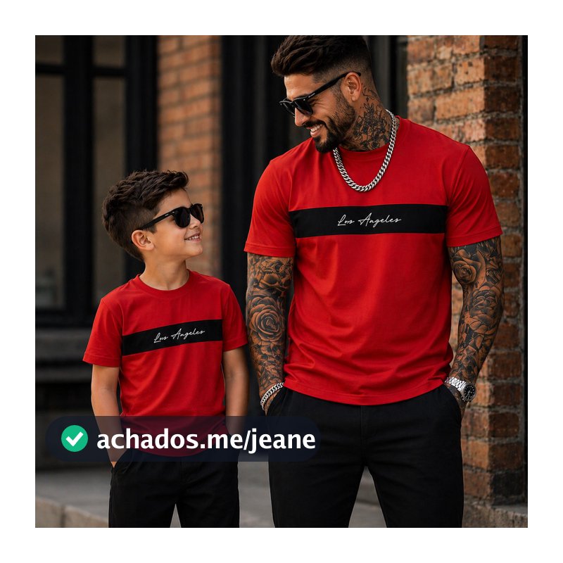 Kit Camisetas Pai e Filho Los Angeles 100% Algodão Masculina e Infantil Camisas Combinando Estilo Streetwear