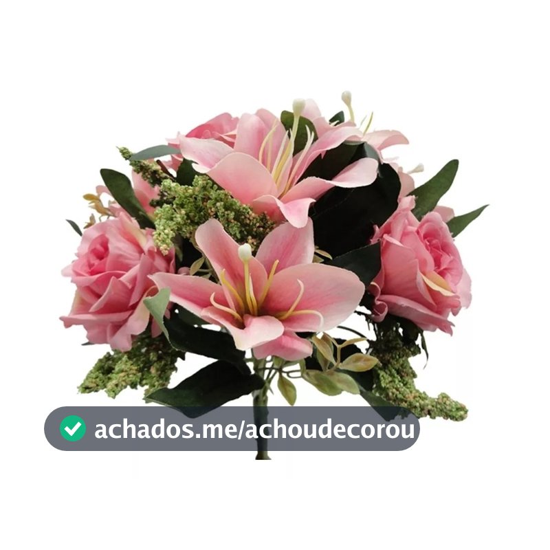 Buquê De Rosas e Lirios Com folhagem Flor Artificial Para Decoração Casamento