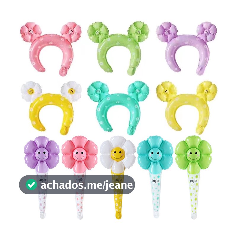 20 PCS Faixa De Cabeça Floral Sorridente Face Arco-Íris Margarida Modelagem De Balão De Alumínio Para Festas Infantis