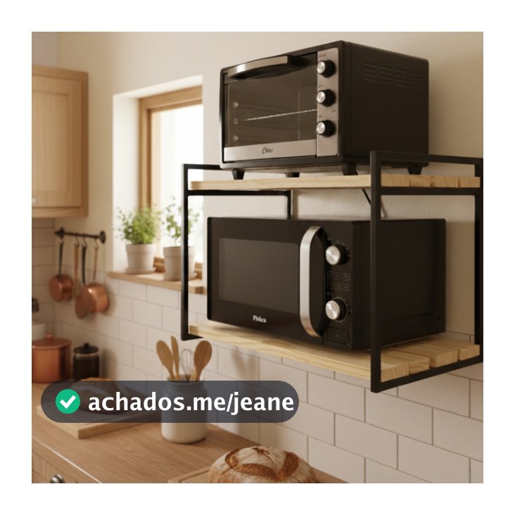 Suporte microondas forno 60cm air fryer impressora prateleira de parede nicho multiuso Pinus Metalon