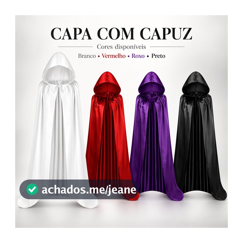 Capa Preta com Capuz Cetim Brilhante – Ideal para Cosplay, Teatro, Festa à Fantasia e Ensaio Halloween