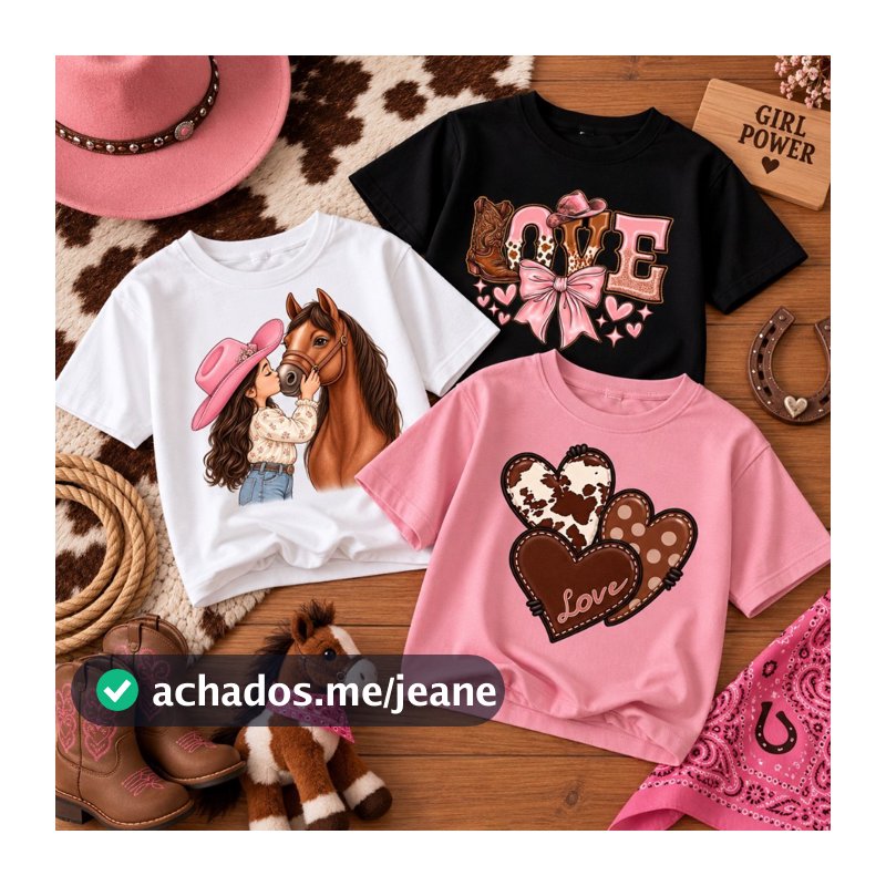 Kit 3 Camisetas Infantil Menina Country Cowgirl Estampadas