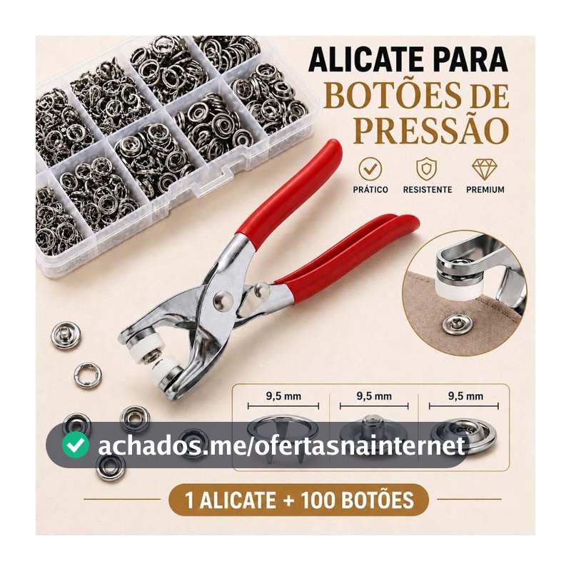 Alicate Aplicador Com 100 Botões De Metal De Pressão Para Roupa