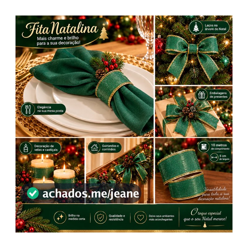 Fita Decorativa de Natal Aramada 10 Metros para Laços, Árvore, Guirlanda e Enfeites