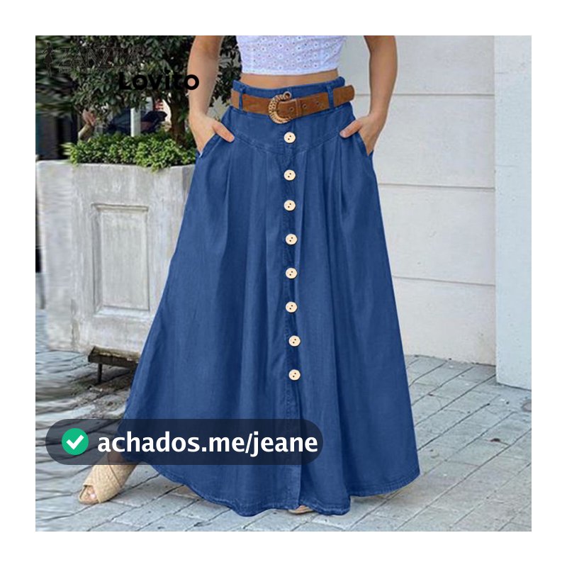 Lovito Casual Saia Plus Size Curva Lisa Com Botões Para Mulheres LNL83250