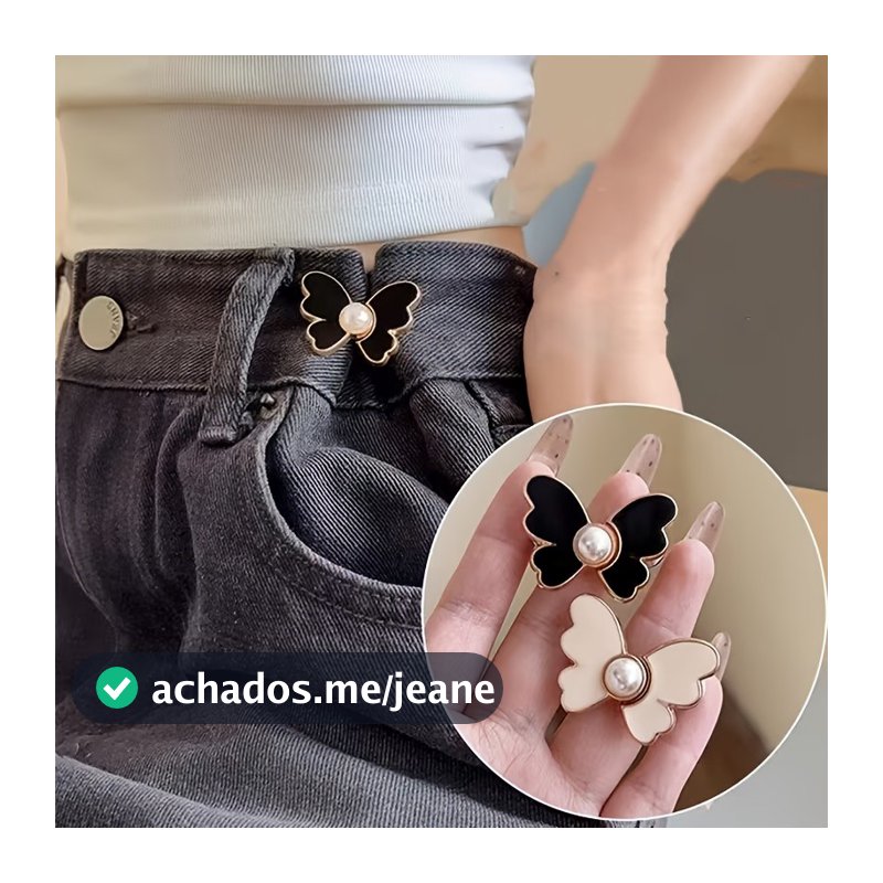Três Clipes de Cintura Borboleta Ajustáveis Femininos, Calças Jeans em Aço Inoxidável, Acessórios de Broche