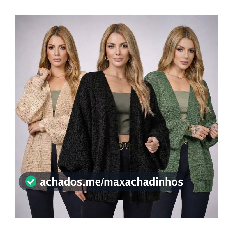 Cardigan Kimono Tricot Manga Bufante Longa Tricot Encorpado Casaco Mangas Amplas Moda Outono Inverno