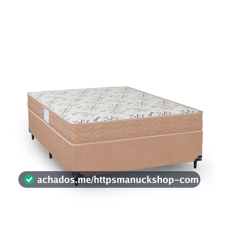Cama Box Casal + Colchão D33 One Face - Suede Bege - e-Shop Casa