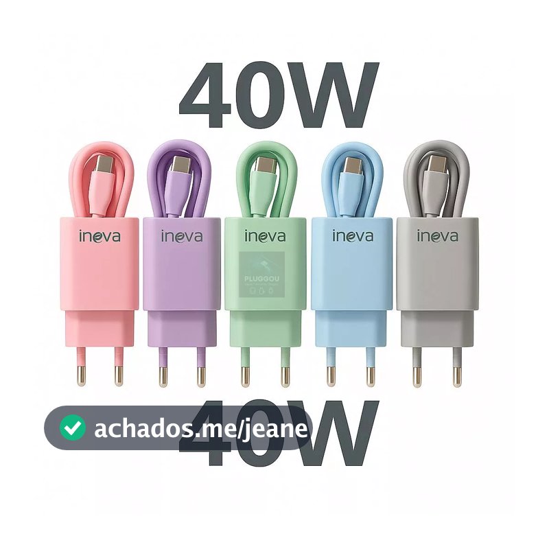 Carregador Turbo 40W Inova Original 2 Entradas Tipo C e USB Com Cabo 1m Proteção Inteligente Anatel
