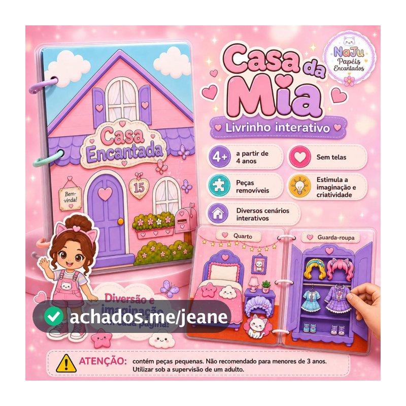 Livro Interativo Infantil Casa da Mia com 6 Cenários e Peças Removíveis