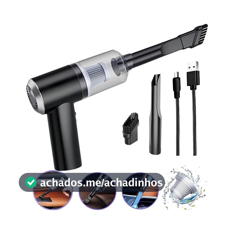 Mini Aspirador de Pó Portátil Automotivo Casa Sem Fio 3 em 1 Recarregável Potente 6000Pa