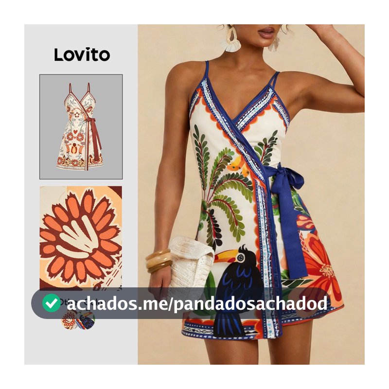 Lovito Férias Vestido com Cinto Praia Floral Curto Primavera/verão para Mulheres LBL32241