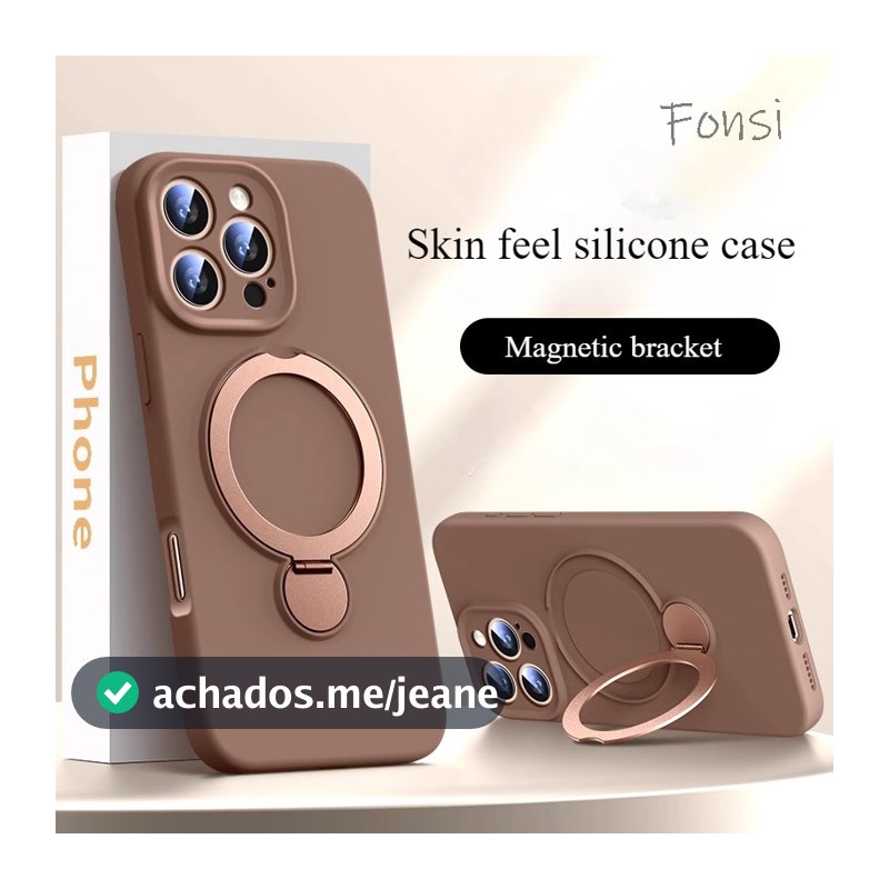 Capa Traseira De Silicone Luxuosa Com Suporte De Metal À Prova De Choque Para iPhone 16 Plus 15 14 13 Pro Max