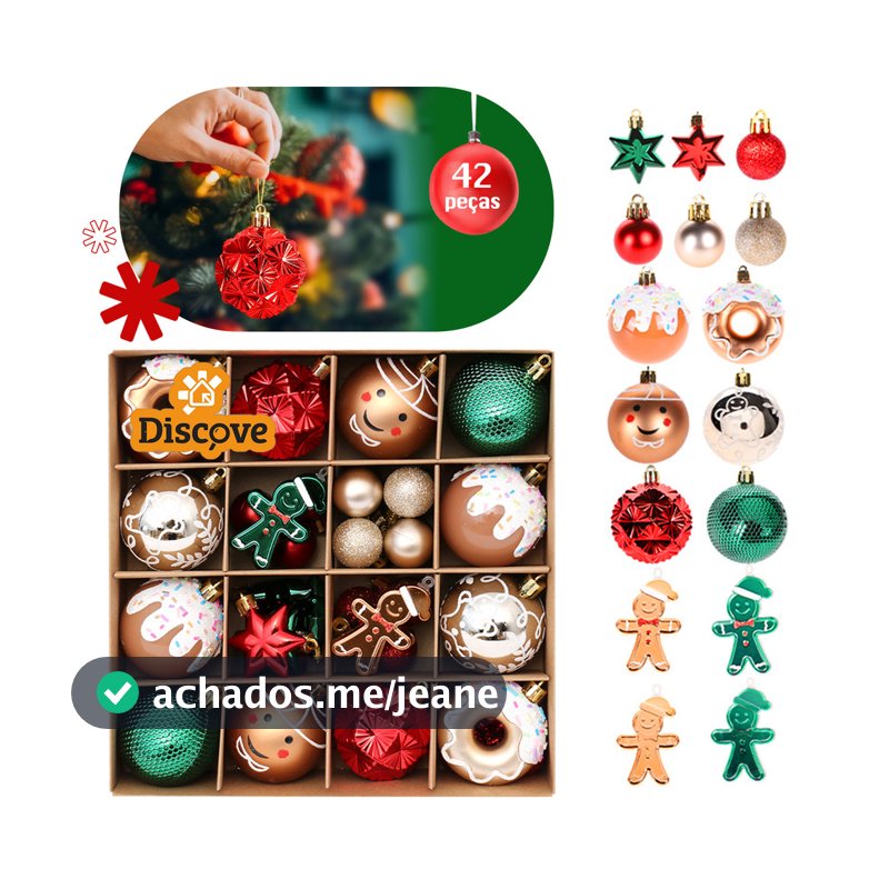 Kit 42 Bolas de Árvore Natalina Enfeites para Natal Decoração Luxo Pisca Pisca Bolinhas Bonecos