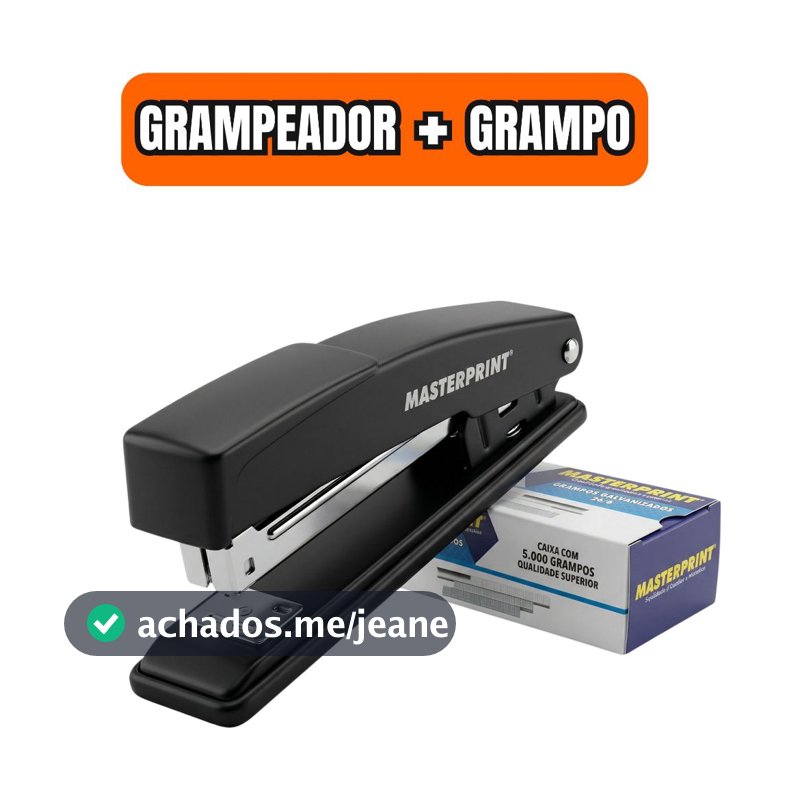 Grampeador Metal Masterprint + Caixa de 5000 Grampos Galvanizados Escolar Escritório